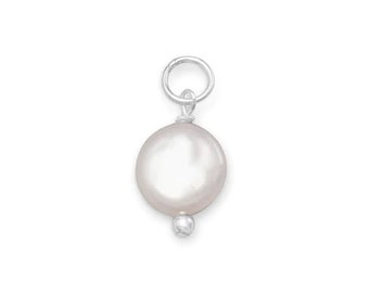 CLOSEOUT! 4 Genuine Gemstone Birthstone Coin Pearl Drop Charm with Sterling Silver Pin and Jump Ring, Wholesale Jewelry