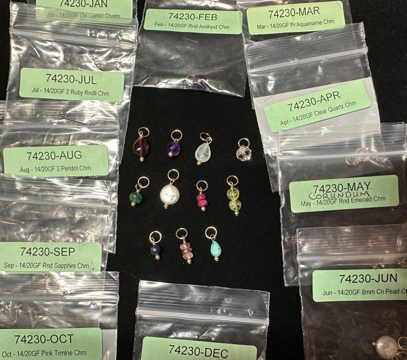 CLOSEOUT 21 Genuine Gemstone Birthstone Drop Charm 14/20 Gold Filled Pin and Jump Ring, Perfect for Adding to Bracelets and Necklaces image 3