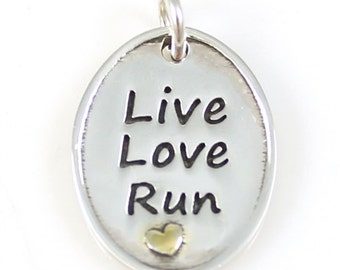 CLOSEOUT! 14 pcs, Live Love Run with Gold Heart Pendant For Runners, Run Pendant for Necklace, Running Pendant, Half Marathon Pendant