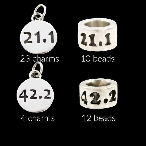 CLOSEOUT! Sterling Running 21.1k Charm/Bead, 42.2k Charm/Bead, Runner Charm,  Marathon, Half Marathon, Wholesale Jewelry, Running Jewelry