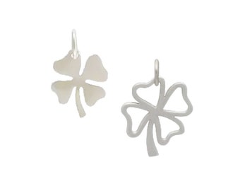 CLOSEOUT! 7 charms, Sterling Silver Clover Charms, 3 solid leaf, 4 open leaf, From Nina Designs A979 and A1337, Wholesale Jewelry