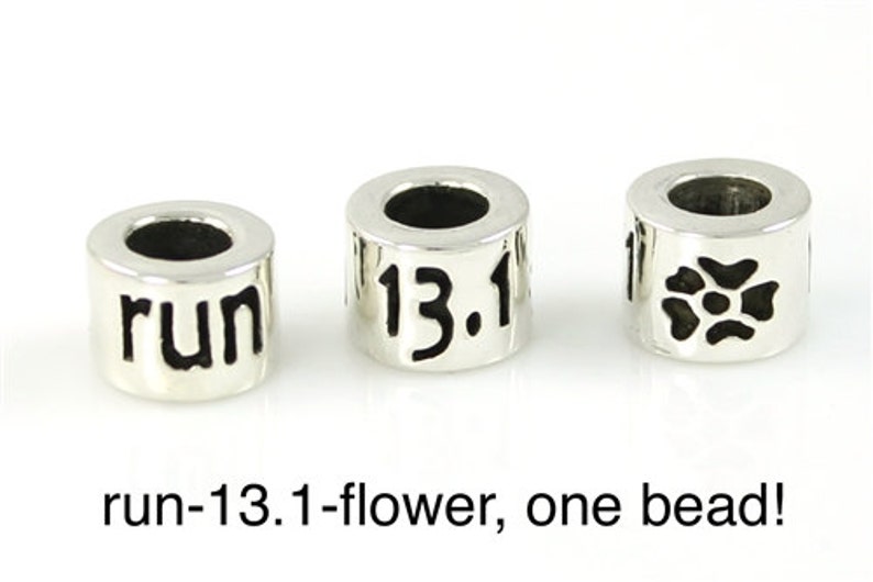 CLOSEOUT 8 pcs, 13.1 Bead w Flower Sterling Bead for Bracelet, Half Marathon Bead, Running Bead, Wholesale Jewelry, Large Hole Bead image 1