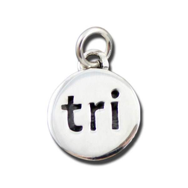 CLOSEOUT! 5 pcs Tri Charm, 1/2" diam, 2mm thick Round Sterling Silver Charm, Silver Triathlon Jewelry, 925 Silver Jewelry