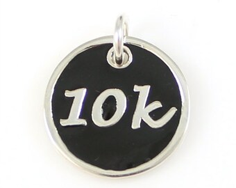10k Charm Pendant With Black Enamel For Runners, Running Jewelry For Charm Bracelet, Run Charm Necklace, Running Charm For Runners Gift