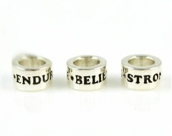 BELIEVE, STRONG, ENDURE Bead Combo, Sterling Inspirational Jewelry Fits European Style Bracelets, Silver Inspiration Charm Bead for Bracelet