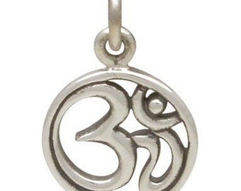 CLOSEOUT! 7 Om Charms, Sterling Silver, L 15mm x W 10mm, From Nina Designs A1626, Wholesale Jewelry