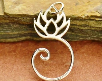 CLOSEOUT! 7 Lotus Charm Holders, Sterling Silver, L 28mm x W 14mm, Wholesale Jewelry