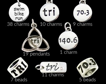 CLOSEOUT! 100 pcs Triathlon Charms and Triathlon Beads, Sterling Silver Triathlon Jewelry, ~225g 925 Silver Jewelry, Wholesale Jewelry