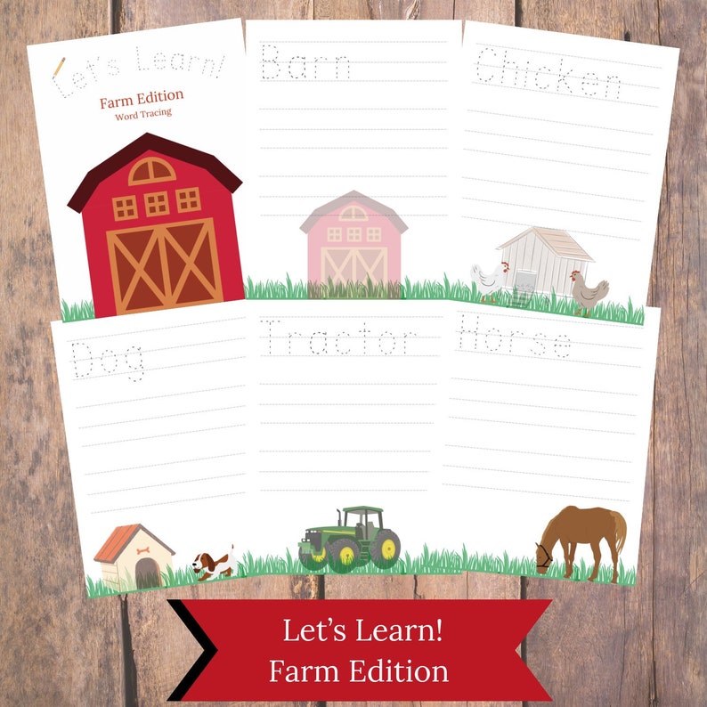 Word Tracing Learning Printable Farm Sheet Kindergarten Worksheet