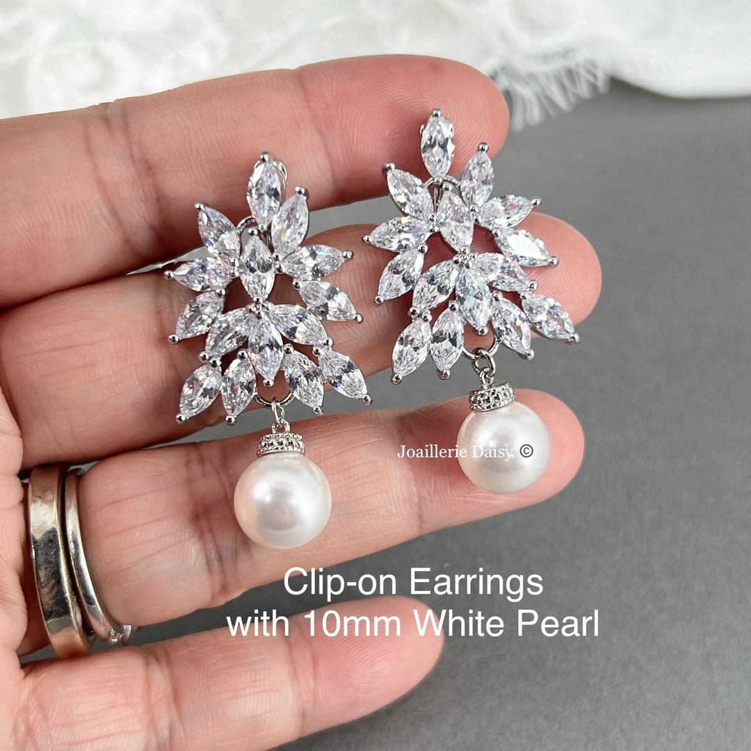 Large Clip on Pearl Earrings, Clipon Earrings, Non Pierced Earrings