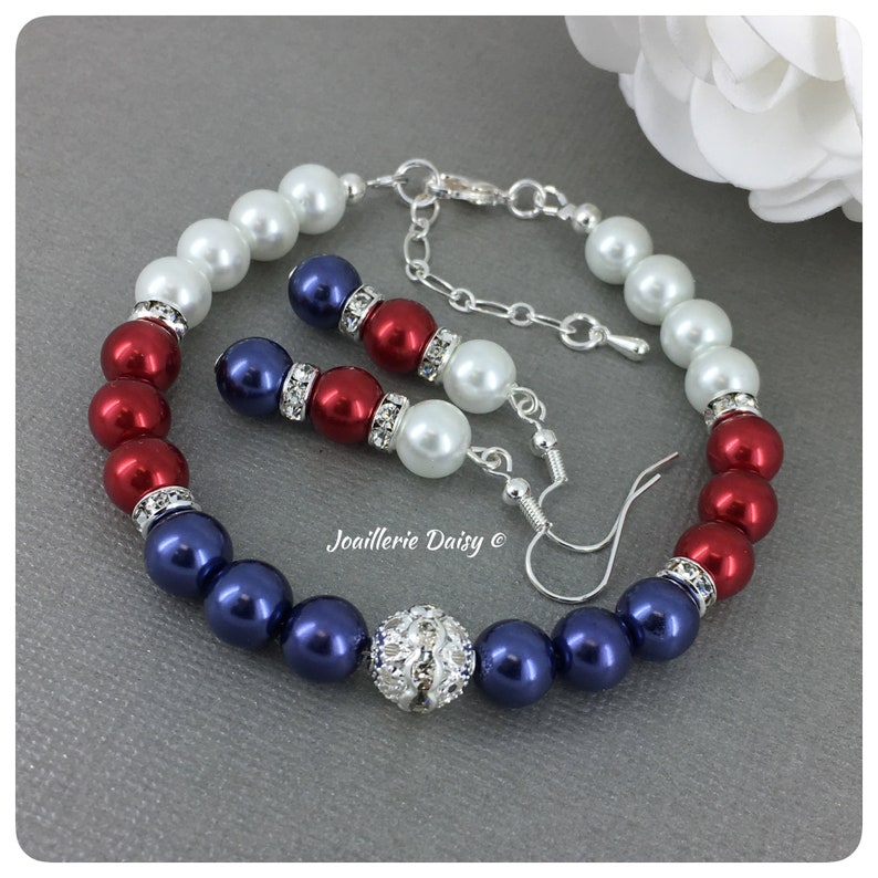 July 4th USA Independence Day USA Memorial Day Patriotic Jewelry Red Blue White American Flag Jewelry Ombre Neckalce Set