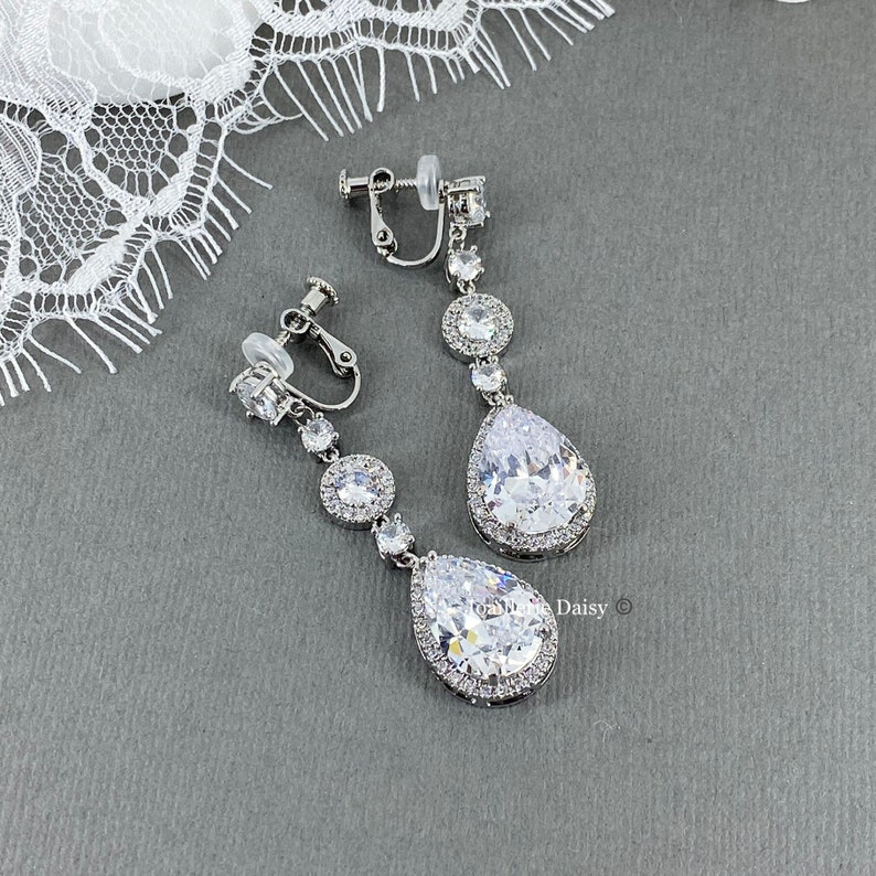 Large Long Clip on Earrings Bridal Clipon Earrings Non Etsy Canada