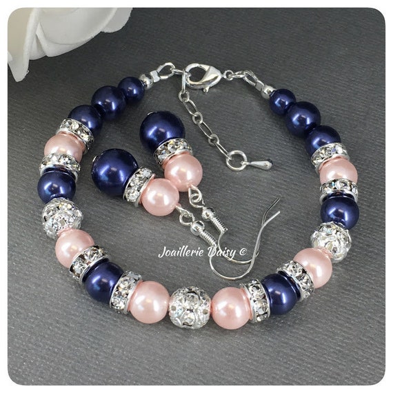Navy and Blush Bracelet Bridesmaid Gift Navy Bracelet