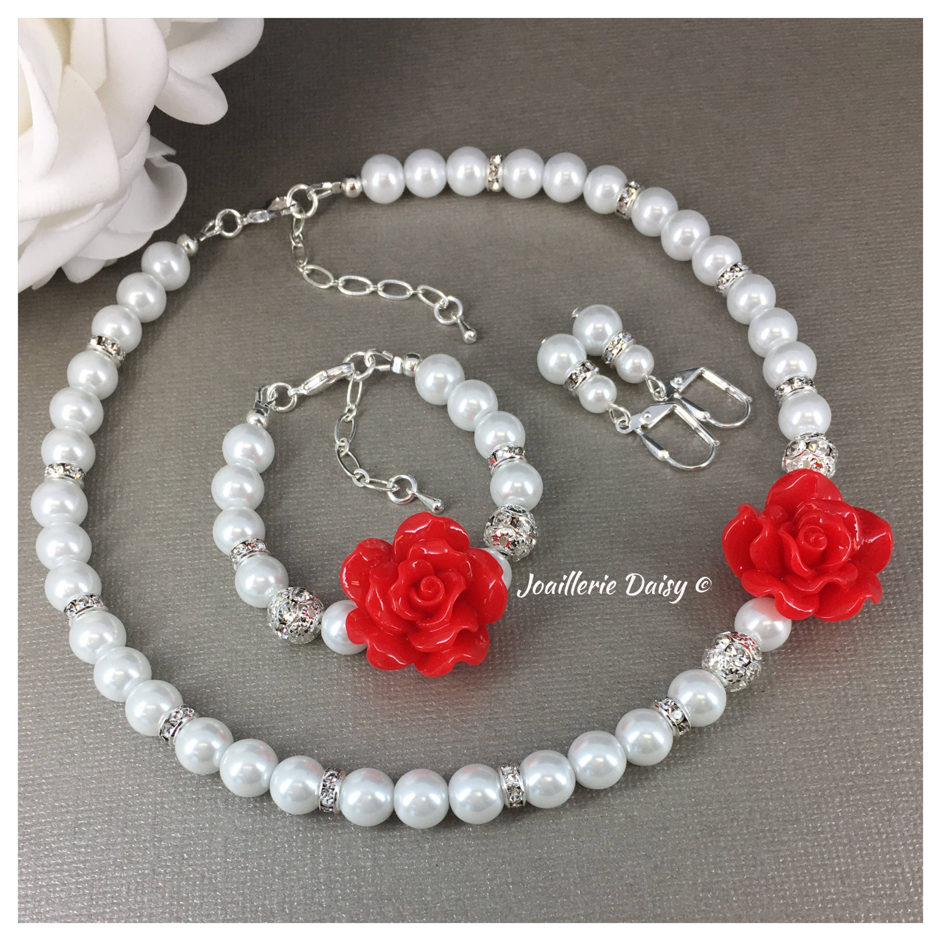 Big Flower Necklace Pearl Jewelry for Flower Girl Wedding Etsy