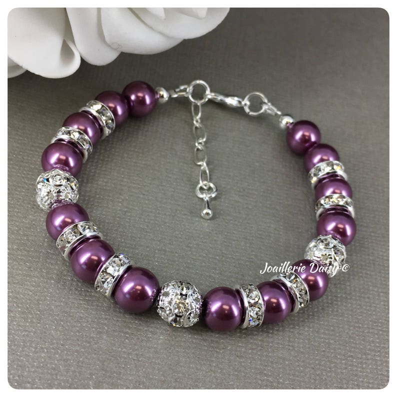 Prom Jewelry Gift for Bridal Party Wine Maid of Honor Gift Bridesmaid Purple Necklace Set Plum Pearl Bracelet Purple Wedding Jewelry