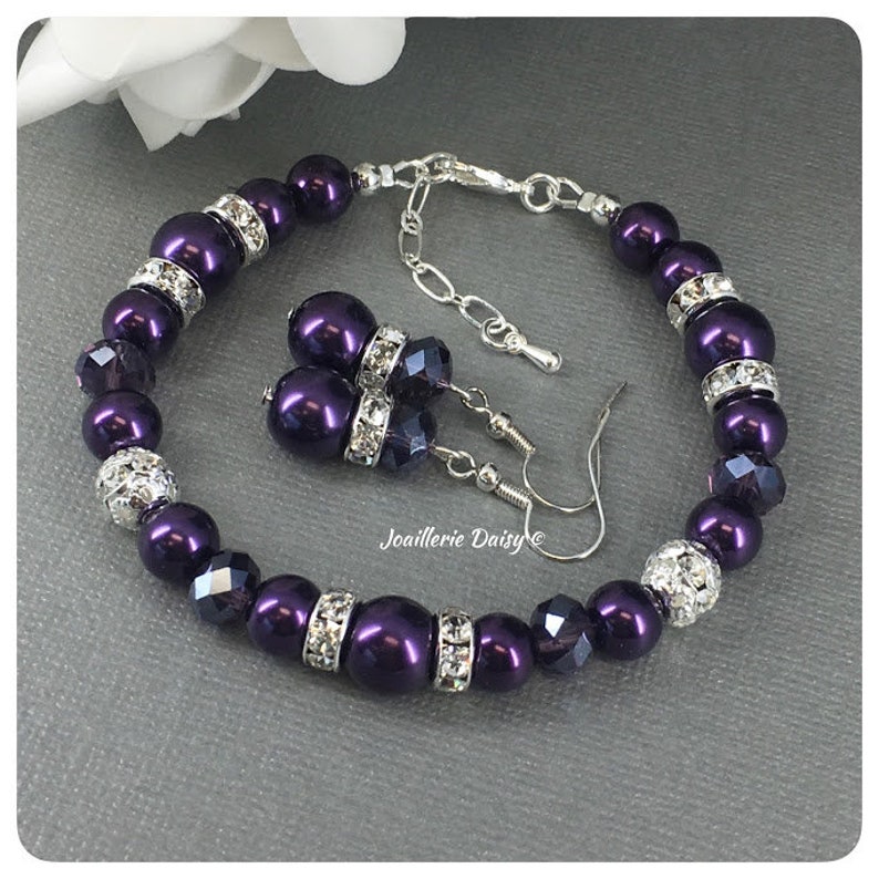 Purple Pearl Jewelry Set Bridal Party Jewelry Bridesmaid Etsy