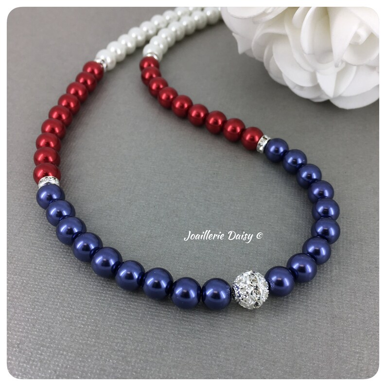 July 4th USA Independence Day USA Memorial Day Patriotic Jewelry Red Blue White American Flag Jewelry Ombre Neckalce Set