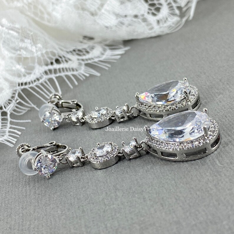 Large Long Clip on Earrings Bridal Clipon Earrings Non Etsy Canada