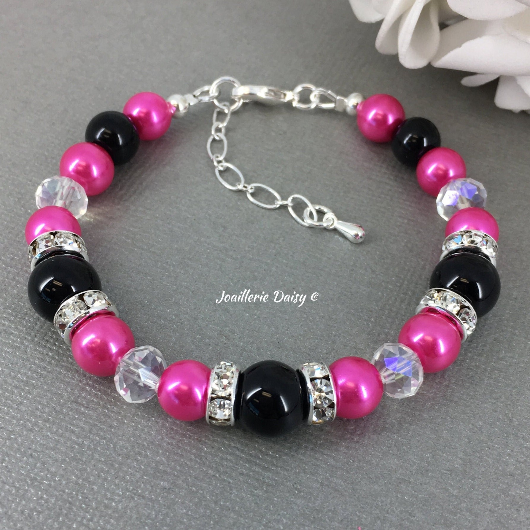 Blueberry Pie Pink Stretchy Bracelet with Dice Charm 6 in::Dark Pink A