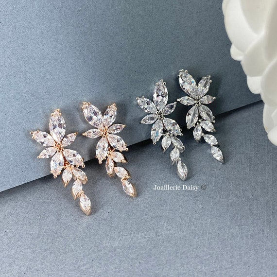 Clipon Floral Earrings Clip on Crystal Earrings Bridal CZ Etsy