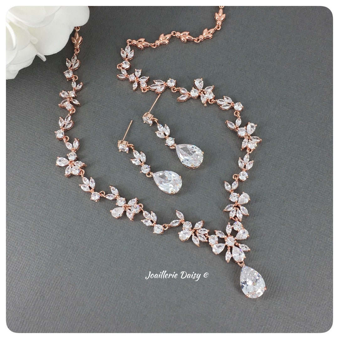 Rose Gold Bridal Necklace Set Jewelry for Bride Wedding - Etsy