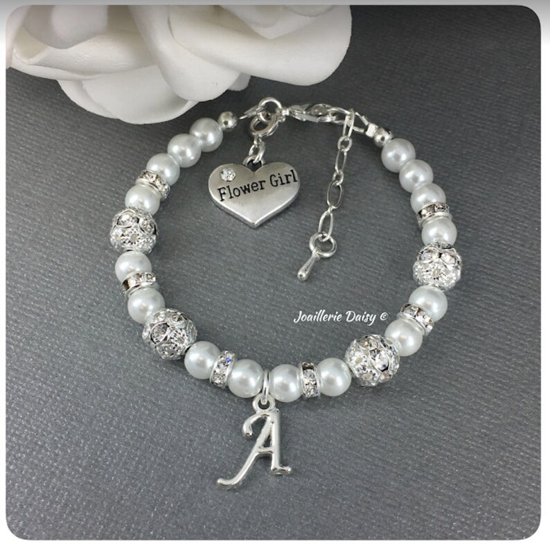 Initial Bracelet Flower Girl Bracelet Flower Girl Gift Etsy
