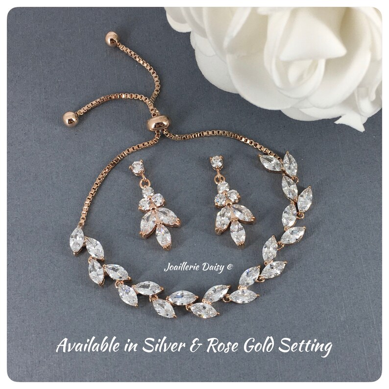 Bridal Party Jewelry Marquise Crystal Bracelet Earrings Set Etsy