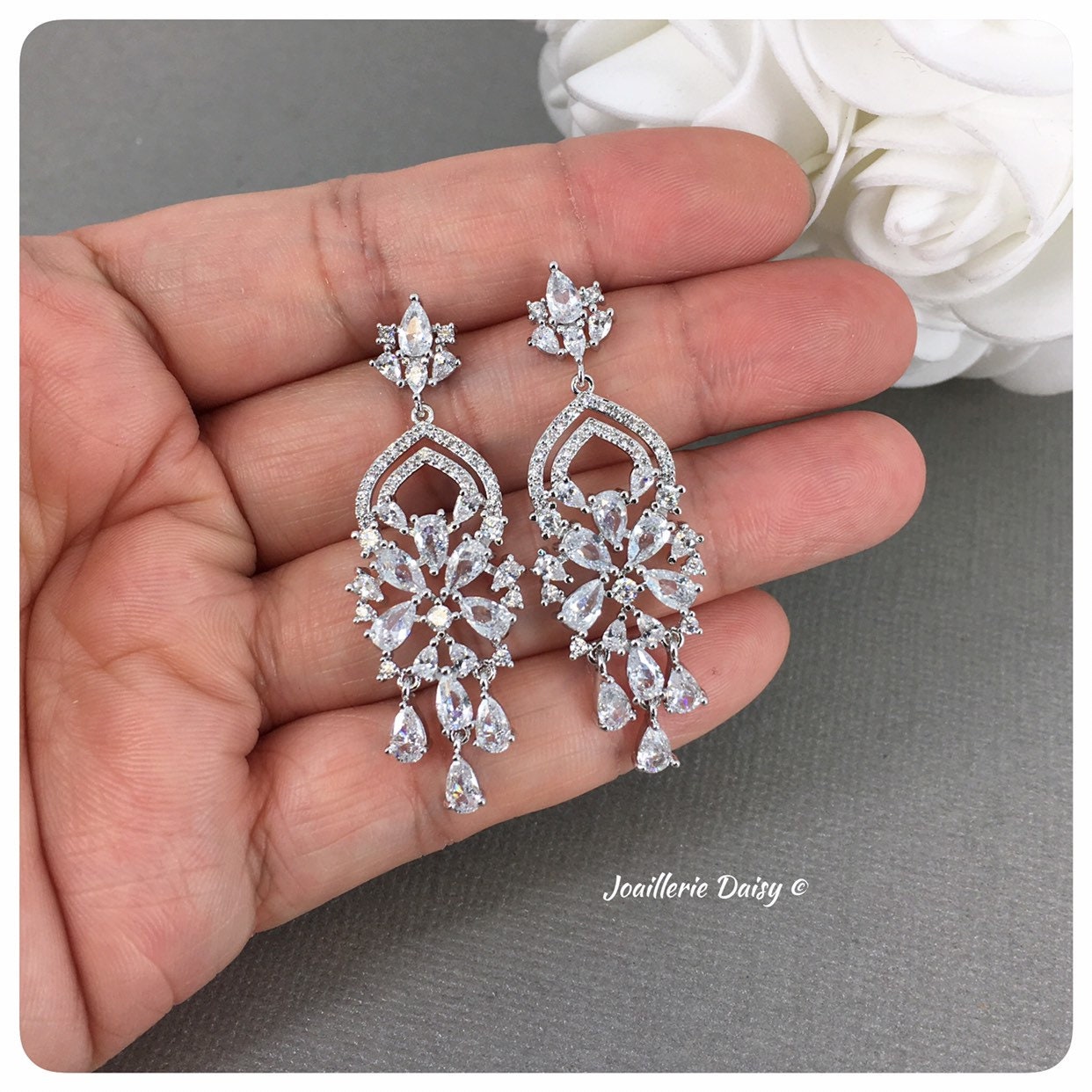 Statement Bridal Earrings Chandelier Earrings for Bride Rose | Etsy