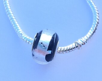 Pandora Stil Glasperle | 14mm | Schwarz mit Silberstreifen