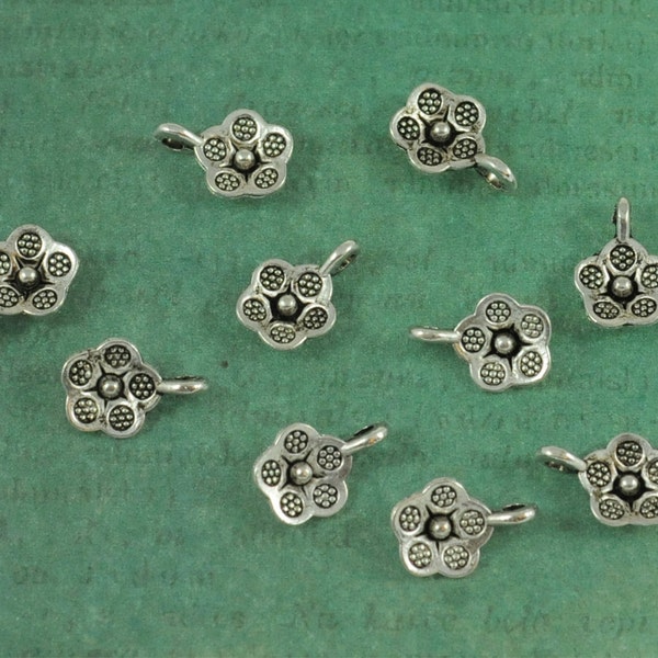 Silver Flower Charm Tags - Package of 10 - Hill Tribe Thai Silver Style