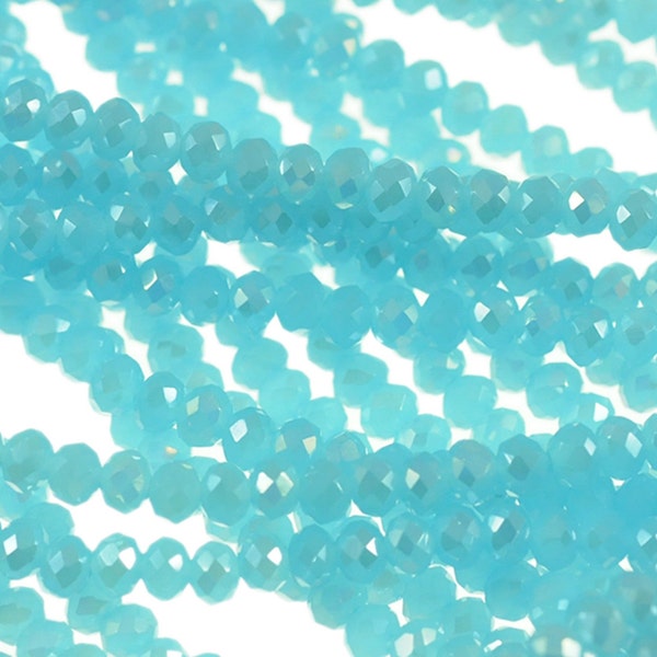 3mm Small Crystal Rondelles - Opalescent Baby Powder Blue - Full 16" Strand - About 160 Roundel Beads