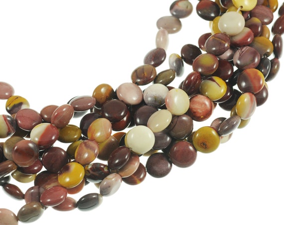 Mookaite 10mm Flat Coin Gemstone Beads Full 16