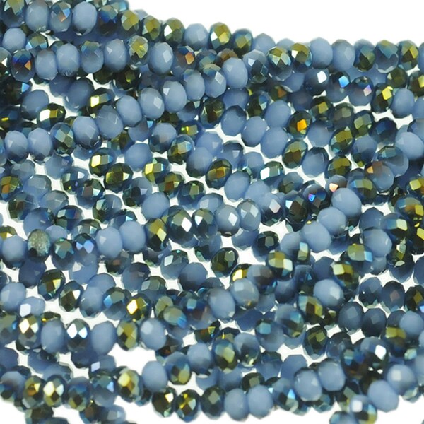 3mm Periwinkle Blue & Metallic Green Iris Crystal Rondelles - Full 16" Strand - About 160 Roundel Beads