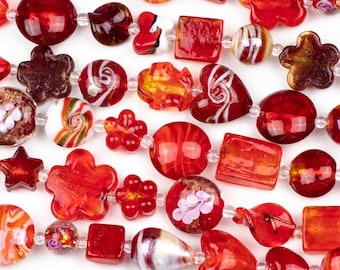 Mixed Handmade Lampwork Glass Strand - Red Mix