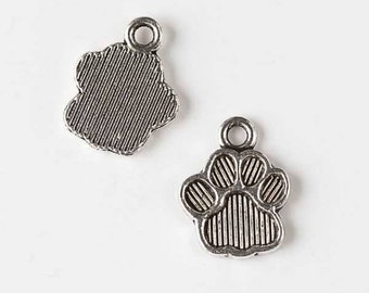 Adorable Silver Paw Print  Charms - Package of 10