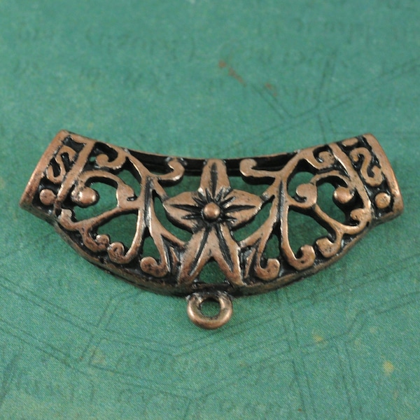 Antique Copper Large Flower & Vine Tube Slider Bead Bail - Package of 6 Pieces - Measures 1 1/2" Long x 3/4" Wide