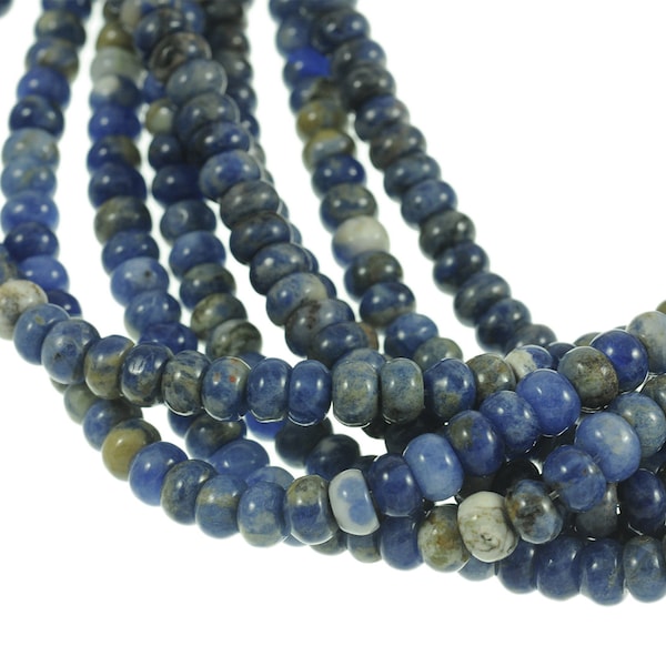 Sodalite 5x8mm Rondell Gemstone Beads - Full 16" Strand - About 80 Beads - Natural Denim Blue Colors