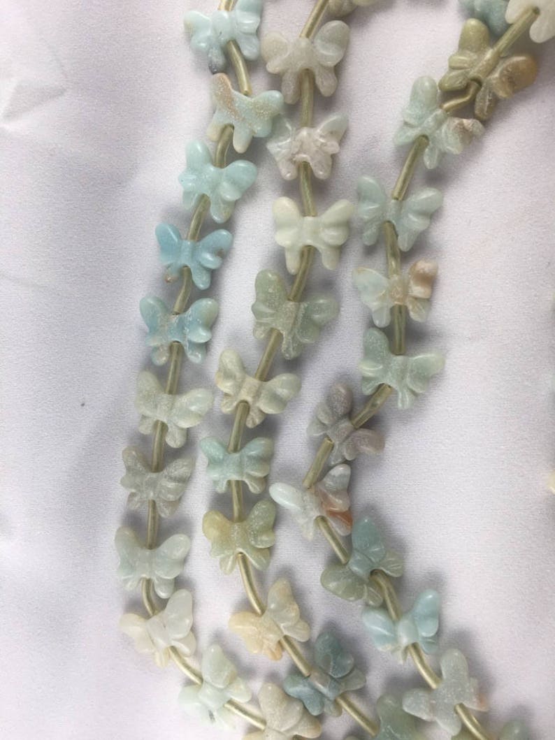 Amazonite Carved Butterfly Pendant full 16in strand approximately 23 beads approximately 22mm by 15mm image 1