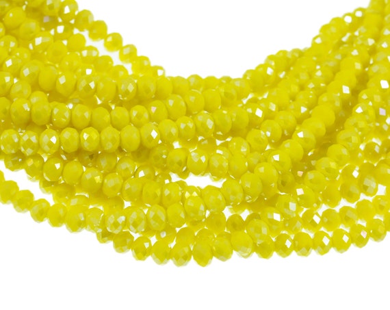 6x4mm Opaque Satin Bright Yellow Crystal Rondells Full 16