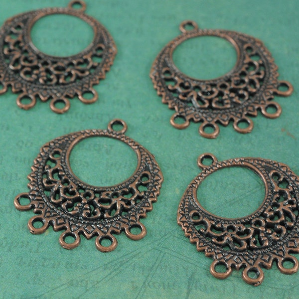 Antiqued Copper/Silver  Large Round Filigree Chandelier Earring Findings with 5 Loops -12 pieces - Measures 1" or 26mm - Decorative & Ornate