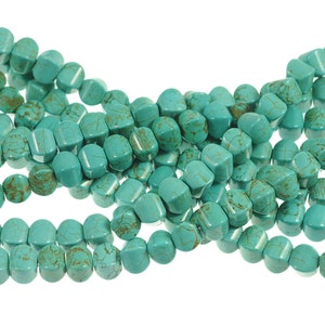 Turquoise Howlite 8mm Cushion Rounded Cube Gemstone Beads - Full 16&quot; Strand - About 47 Beads - Beautiful Blue Color!