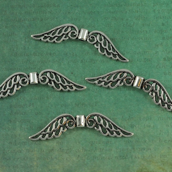 Large Pewter Filigree Angel Wing Beads - Measures 2" - Package of 4