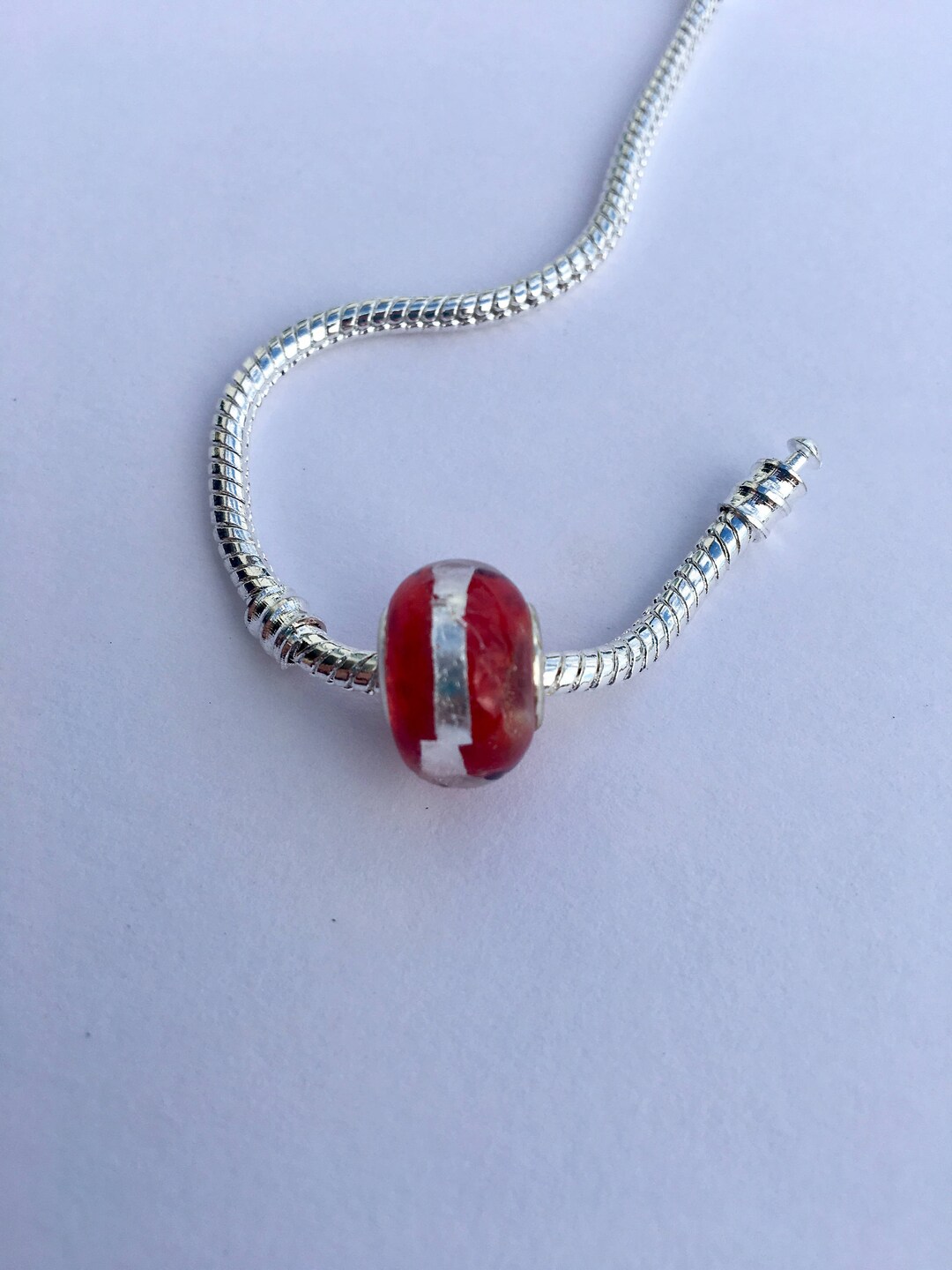 Pandora Style Glass Bead Cherry Red and Silver Etsy