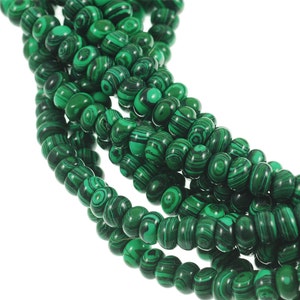 Malachite 5x8mm Rondell Gemstone Beads - Full 16" Strand - About 80 Beads - Intense Green Color