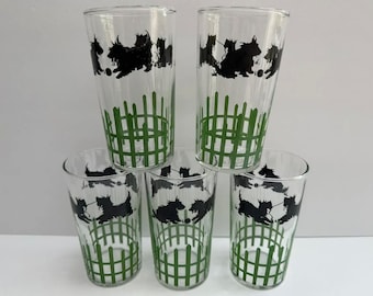 Vintage Federal Glass Scotty Dog 4 Juice Glasses