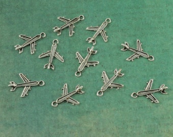 Silver Airplane Charm - Package of 10
