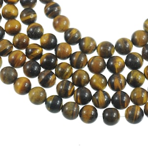 Tiger Eye 12mm Round Gemstone Beads - Full 16&quot; Strand - About 35 Beads - Natural Brown Gem