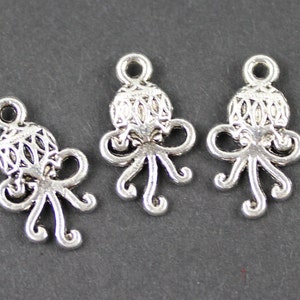 Cute Silver Pewter Octopus Charm 11x19mm  - 10 per bag