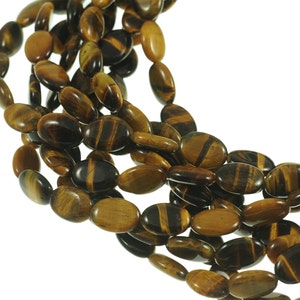 Tiger Eye 10x15mm Flat Oval Gemstone Beads - Full 16&quot; Strand - About 28 Beads - Golden Brown