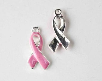 Pink Enameled Breast Cancer Ribbons - Package of 10 - Nice size, bright color